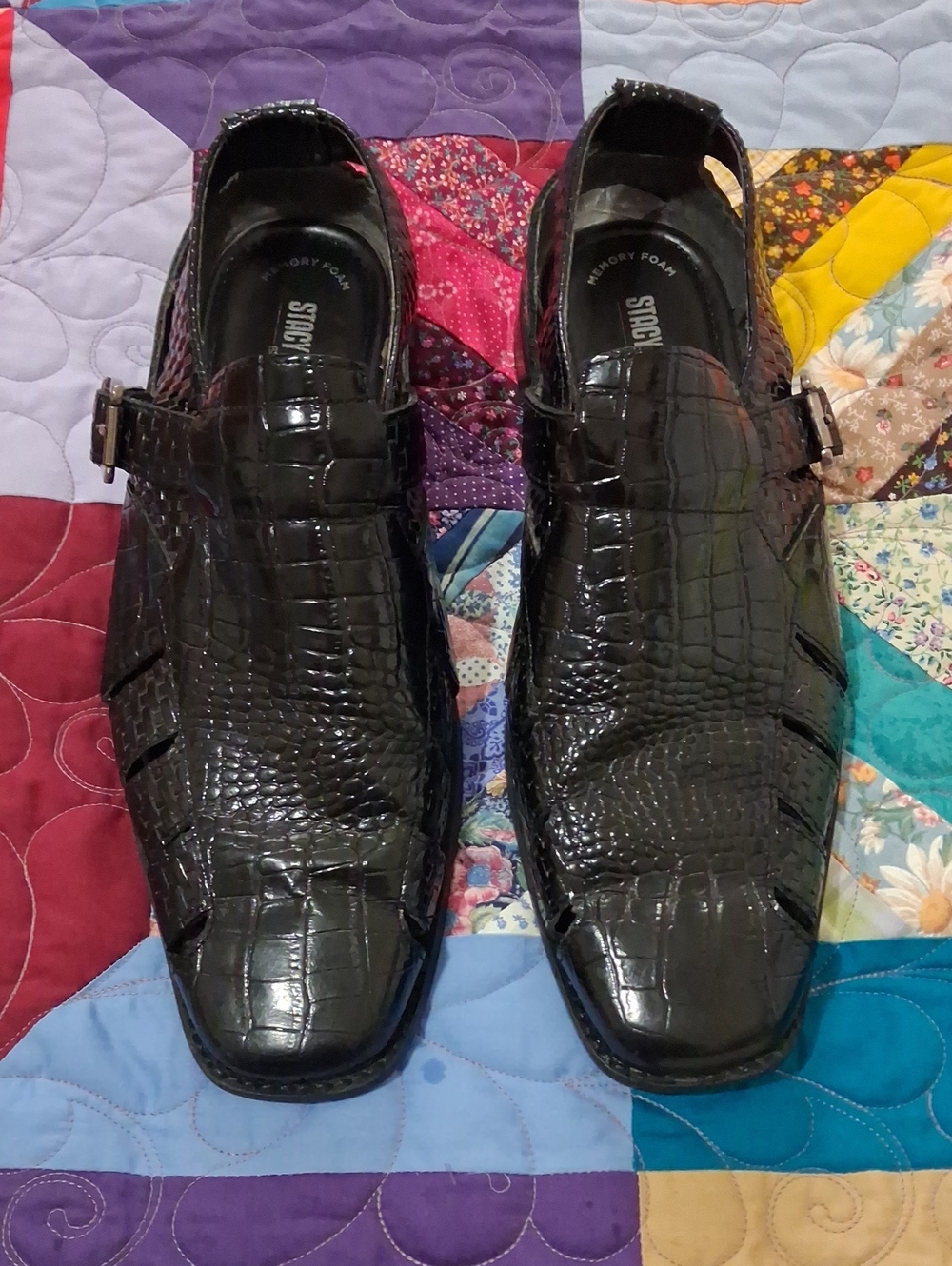 Stacy Adams Black Croc-Embossed Slip-On Dress Loafers Size 10.5